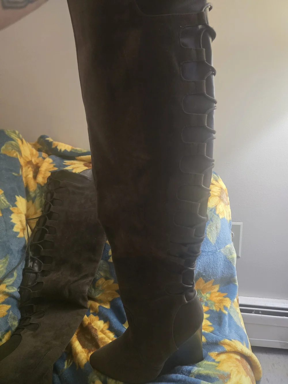 JustFab Brown Lace-Up Suede Ankle Wedge Boots